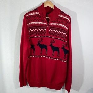 NEW!CHAPS Ski Nordic Highland 1/4 Zip Mock Neck Moose Sweater
